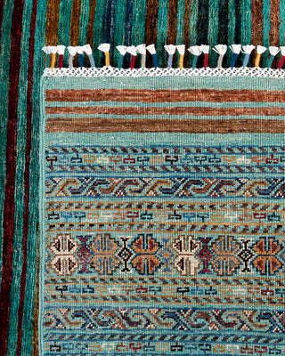 Bohemian Tribal Wool Hand Knotted Aqua Area Rug 8' 8" x 11' 11"