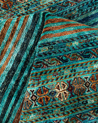 Bohemian Tribal Wool Hand Knotted Aqua Area Rug 8' 8" x 11' 11"