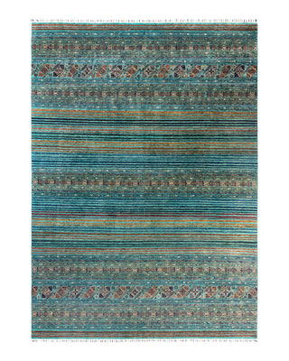 Bohemian Tribal Wool Hand Knotted Aqua Area Rug 8' 8" x 11' 11"