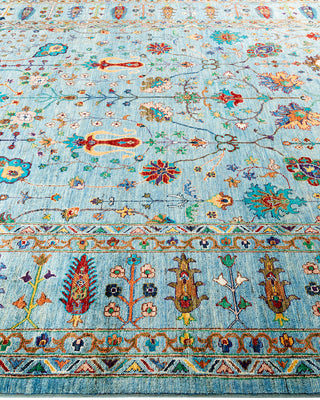 Bohemian Tribal Wool Hand Knotted Light Blue Area Rug 8' 3" x 9' 11"