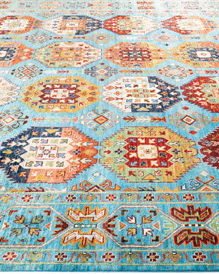 Bohemian Tribal Wool Hand Knotted Light Blue Area Rug 8' 2" x 10' 4"