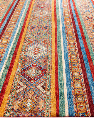 Bohemian Tribal Wool Hand Knotted Red Area Rug 9' 1" x 12' 1"