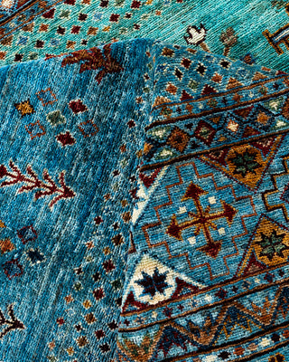 Bohemian Tribal Wool Hand Knotted Light Blue Area Rug 9' 1" x 12' 7"