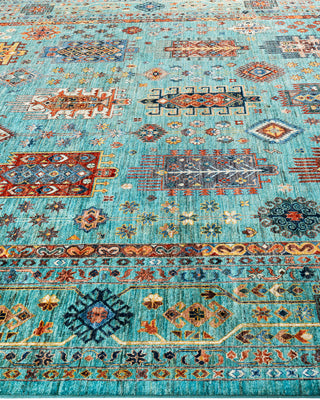 Bohemian Tribal Wool Hand Knotted Green Area Rug 9' 2" x 12' 3"