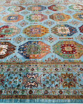 Bohemian Tribal Wool Hand Knotted Light Blue Area Rug 8' 9" x 12' 0"