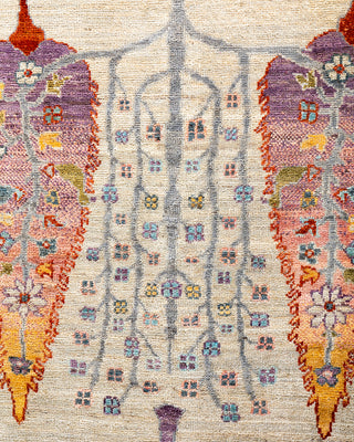 Bohemian Tribal Wool Hand Knotted Ivory Area Rug 8' 8" x 11' 8"