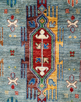 Bohemian Tribal Wool Hand Knotted Light Blue Area Rug 8' 4" x 9' 8"