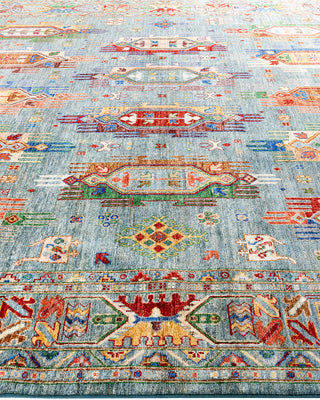 Bohemian Tribal Wool Hand Knotted Light Blue Area Rug 8' 4" x 9' 8"