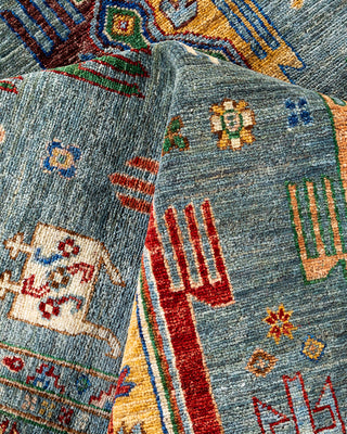 Bohemian Tribal Wool Hand Knotted Light Blue Area Rug 8' 4" x 9' 8"