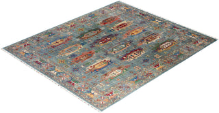 Bohemian Tribal Wool Hand Knotted Light Blue Area Rug 8' 4" x 9' 8"