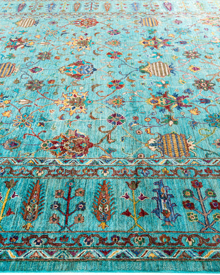 Bohemian Tribal Wool Hand Knotted Green Area Rug 8' 1" x 9' 8"
