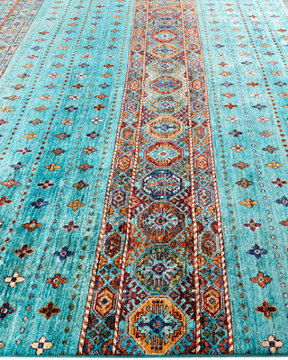 Bohemian Tribal Wool Hand Knotted Green Area Rug 8' 2" x 10' 2"