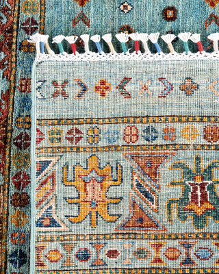 Bohemian Tribal Wool Hand Knotted Light Blue Area Rug 8' 1" x 9' 5"