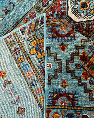 Bohemian Tribal Wool Hand Knotted Light Blue Area Rug 8' 1" x 9' 5"