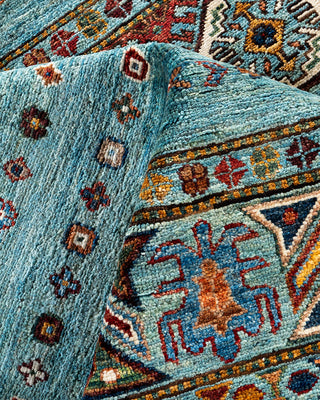 Bohemian Tribal Wool Hand Knotted Light Blue Area Rug 8' 1" x 9' 5"