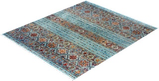 Bohemian Tribal Wool Hand Knotted Light Blue Area Rug 8' 1" x 9' 5"