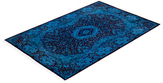 Modern Overdyed Hand Knotted Wool Blue Area Rug 4' 1" x 6' 3"