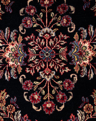Traditional Sarouk Hand Knotted Floral Wool Black Area Rug 9' 1" x 12' 3"
