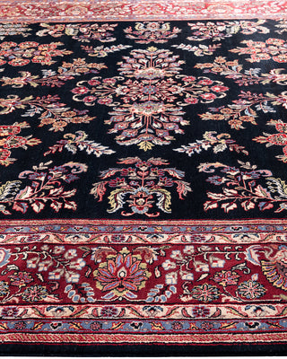 Traditional Sarouk Hand Knotted Floral Wool Black Area Rug 9' 1" x 12' 3"