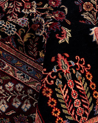 Traditional Sarouk Hand Knotted Floral Wool Black Area Rug 9' 1" x 12' 3"