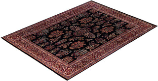 Traditional Sarouk Hand Knotted Floral Wool Black Area Rug 9' 1" x 12' 3"