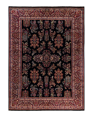 Traditional Sarouk Hand Knotted Floral Wool Black Area Rug 9' 1" x 12' 3"