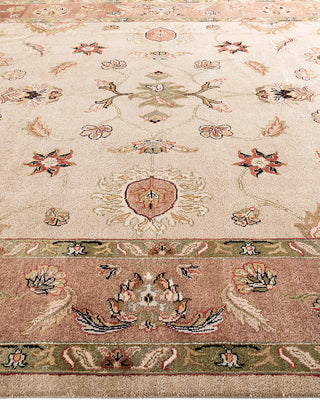 Traditional Oushak Hand Knotted Floral Wool Sand Area Rug 8' 10" x 11' 10"