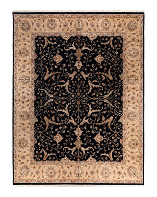 Traditional Kashan Hand Knotted Floral Wool Black Area Rug 9' 2" x 12' 0"