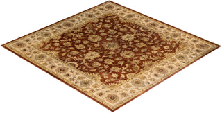 Traditional Oushak Hand Knotted Floral Wool Brown Area Rug 9' 1" x 9' 1"