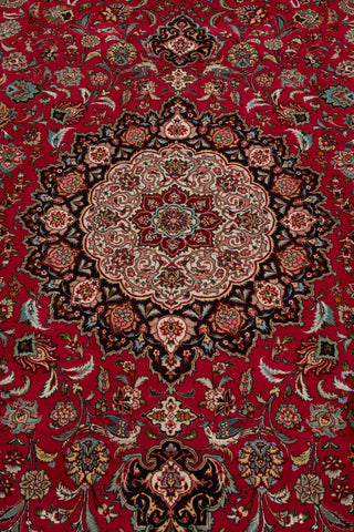 Authentic Persian Tabriz Hand Knotted Wool Silk Blend Red Area Rug 8' 2" x 11' 5"