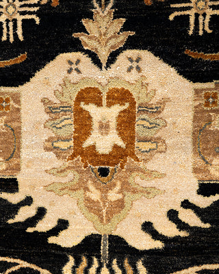 Traditional Kashan Hand Knotted Floral Wool Black Area Rug 9' 1" x 12' 2"