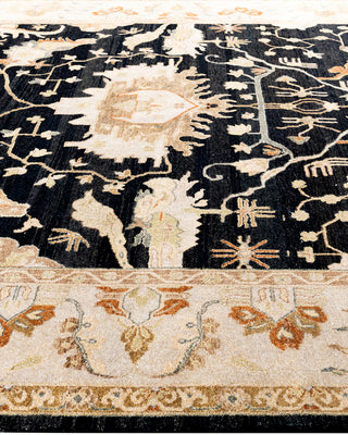 Traditional Kashan Hand Knotted Floral Wool Black Area Rug 9' 1" x 12' 2"