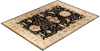 Traditional Kashan Hand Knotted Floral Wool Black Area Rug 9' 1" x 12' 2"