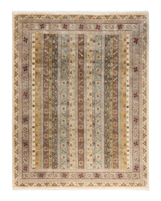 Traditional Ikat Hand Knotted Floral Wool Beige Area Rug 8' 1" x 10' 4"