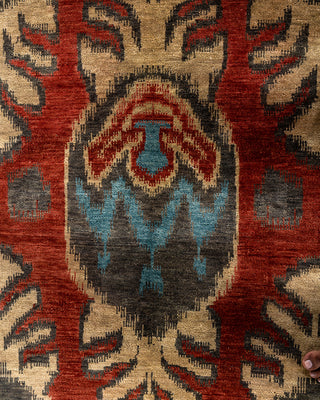 Traditional Ikat Hand Knotted Floral Wool Red Area Rug 9' 1" x 11' 9"