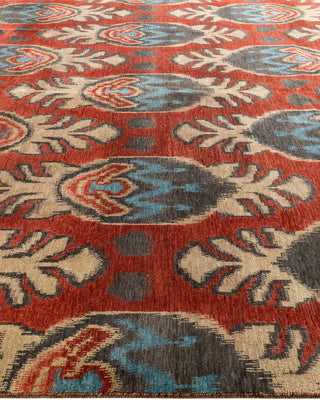 Traditional Ikat Hand Knotted Floral Wool Red Area Rug 9' 1" x 11' 9"