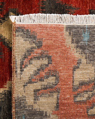 Traditional Ikat Hand Knotted Floral Wool Red Area Rug 9' 1" x 11' 9"