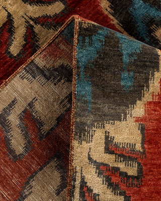 Traditional Ikat Hand Knotted Floral Wool Red Area Rug 9' 1" x 11' 9"