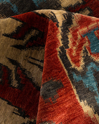 Traditional Ikat Hand Knotted Floral Wool Red Area Rug 9' 1" x 11' 9"