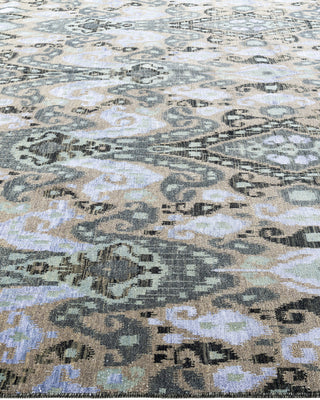 Traditional Ikat Hand Knotted Floral Silk & Wool Blend Green Area Rug 9' 1" x 12' 2"
