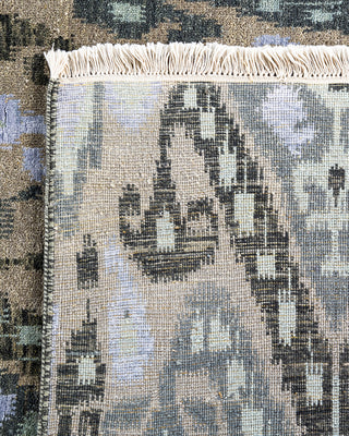 Traditional Ikat Hand Knotted Floral Silk & Wool Blend Green Area Rug 9' 1" x 12' 2"