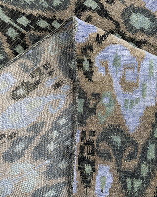 Traditional Ikat Hand Knotted Floral Silk & Wool Blend Green Area Rug 9' 1" x 12' 2"