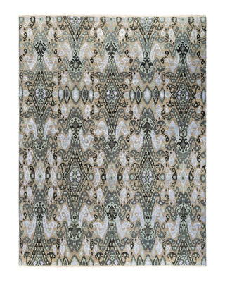 Traditional Ikat Hand Knotted Floral Silk & Wool Blend Green Area Rug 9' 1" x 12' 2"