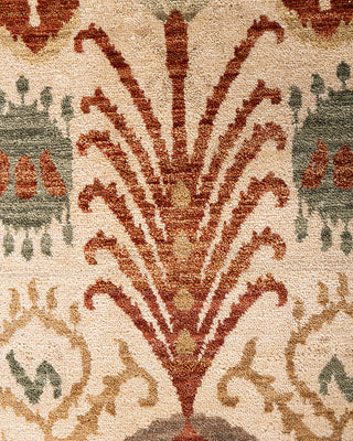 Traditional Ikat Hand Knotted Floral Wool Beige Area Rug 7' 10" x 10' 1"