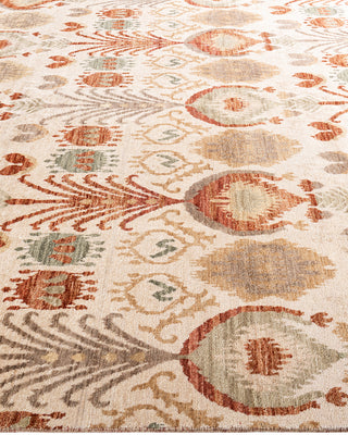 Traditional Ikat Hand Knotted Floral Wool Beige Area Rug 7' 10" x 10' 1"