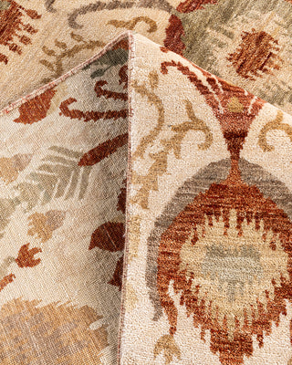 Traditional Ikat Hand Knotted Floral Wool Beige Area Rug 7' 10" x 10' 1"