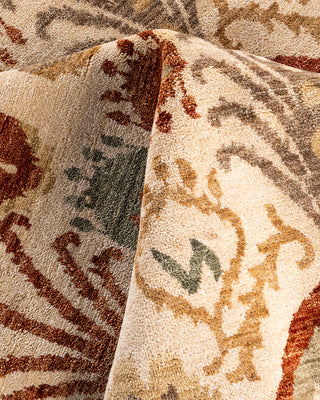 Traditional Ikat Hand Knotted Floral Wool Beige Area Rug 7' 10" x 10' 1"
