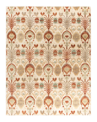 Traditional Ikat Hand Knotted Floral Wool Beige Area Rug 7' 10" x 10' 1"