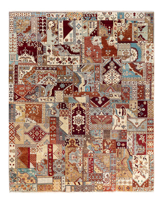 Traditional Patchwork Hand Knotted Patchwork Wool Brown Area Rug 8' 2" x 10' 2"