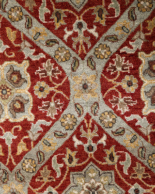 Traditional Ikat Hand Knotted Floral Wool Red Area Rug 6' 8" x 9' 8"